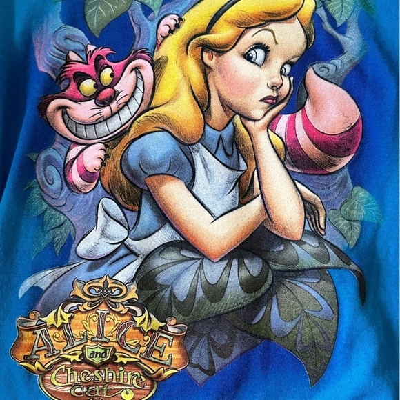 Disney Alice & Cheshire Cat Short Sleeve T Shirt Aqua Blue NWT - Picture 5 of 11
